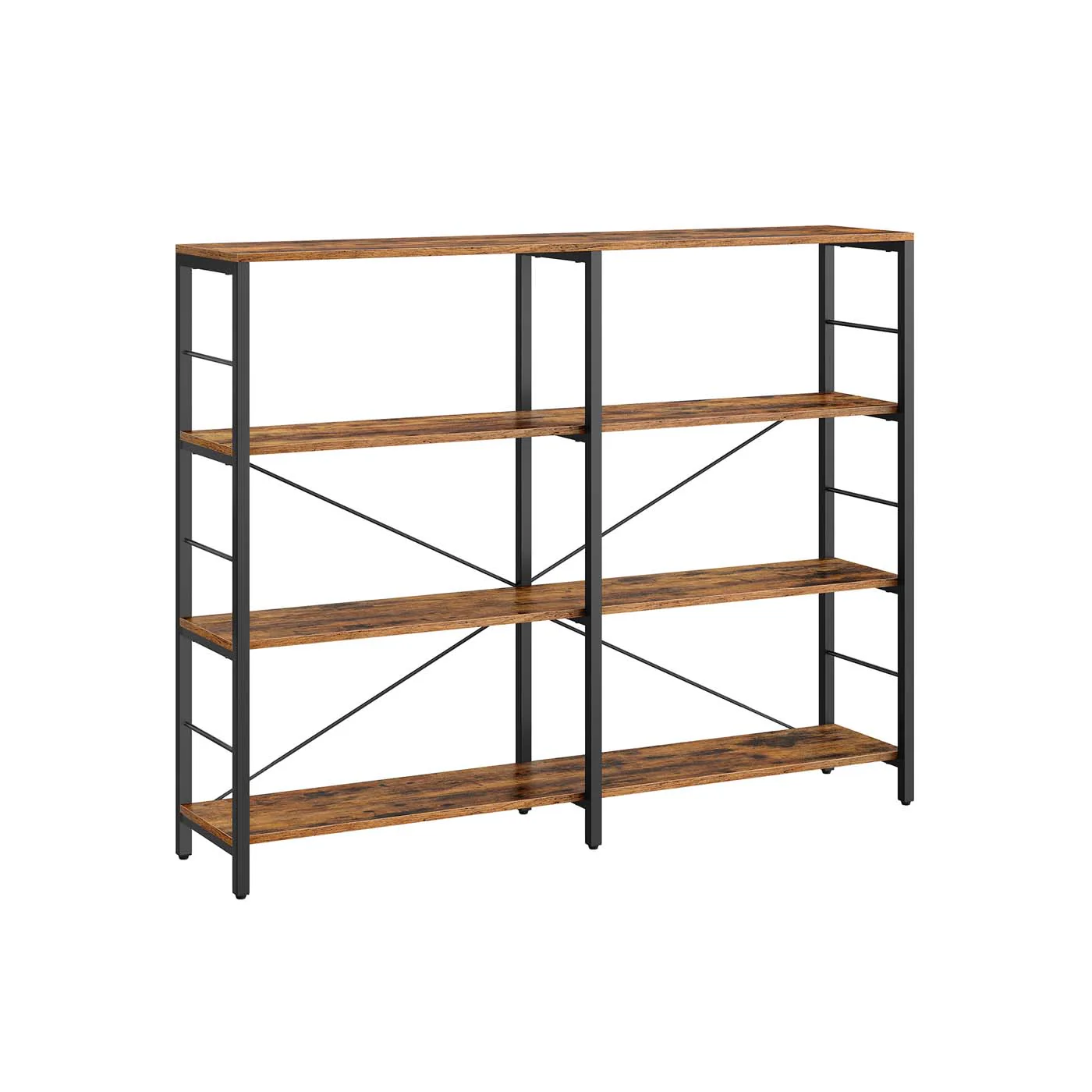 6-Tier Bookshelf Rustic Brown and Black - Image 2