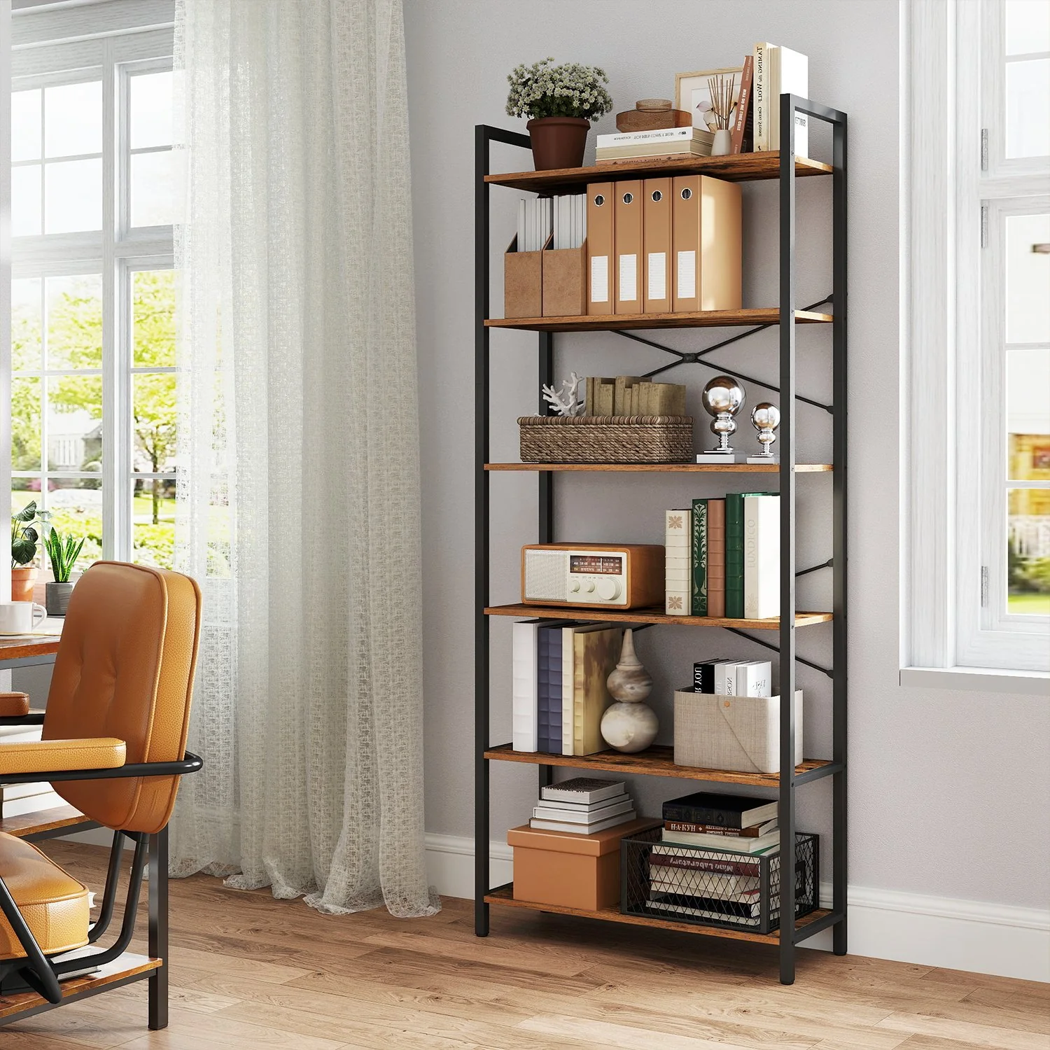 6-Tier Bookshelf, Freestanding Bookcase for Home Office, Living Room - Image 2
