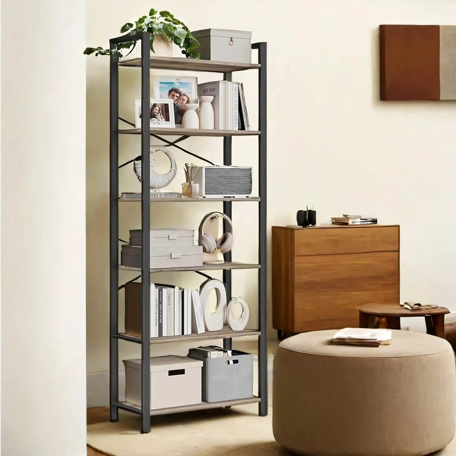 6-Tier Bookshelf, Freestanding Bookcase for Home Office, Living Room - Image 7