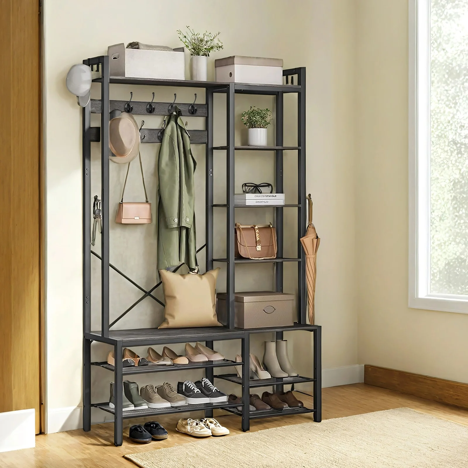 9 Hook Coat Rack with Shoe Bench - Image 2