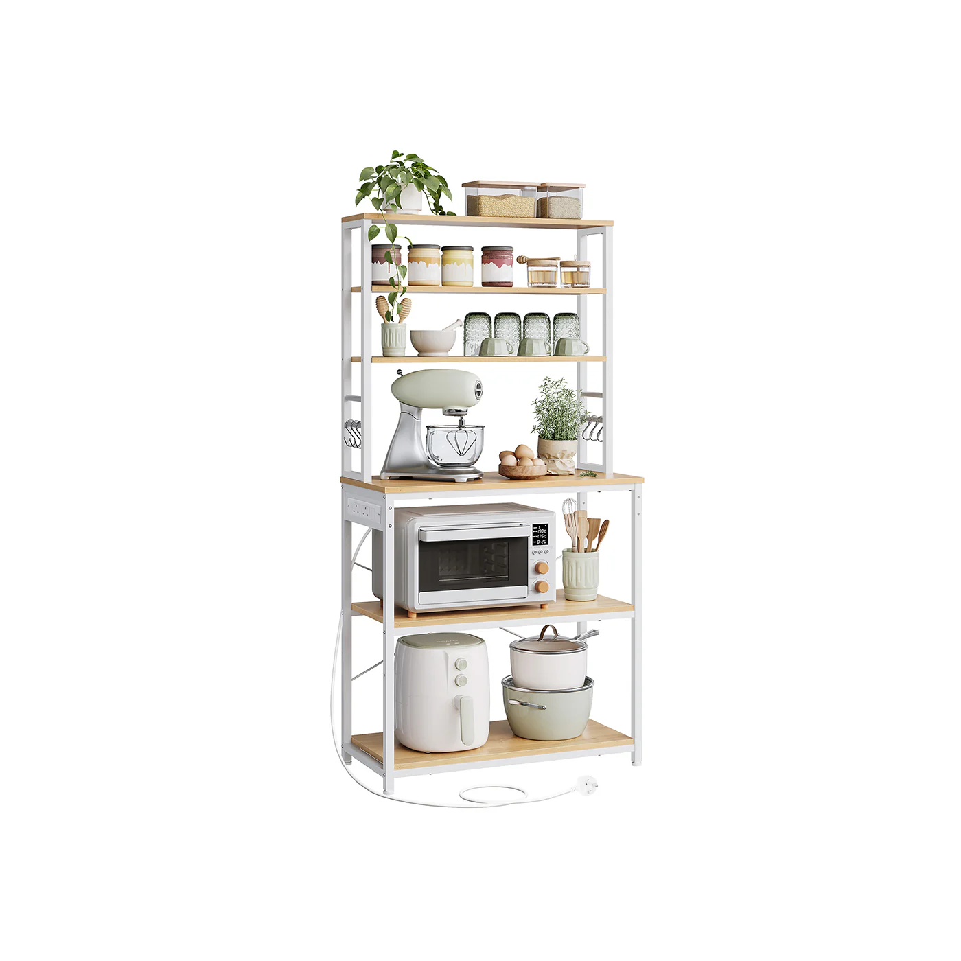 Bakers rack with power outlet and storage shelves for kitchen - Image 2