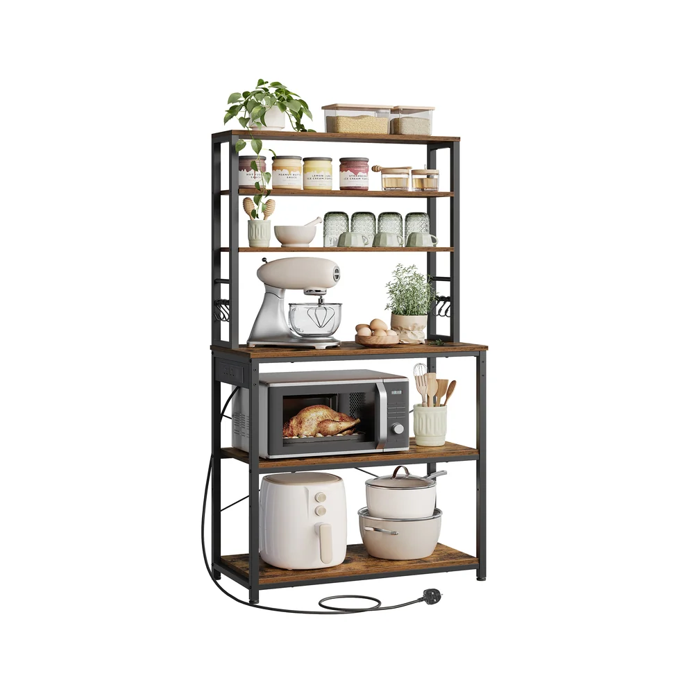 Bakers rack with power outlet and storage shelves for kitchen - Image 3