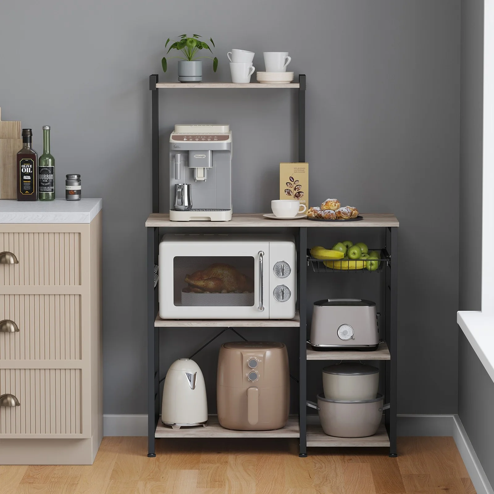 Baker's Rack with Shelves and 6 Hooks