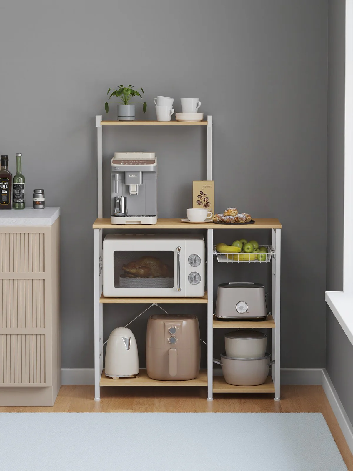 Baker's Rack with Shelves and 6 Hooks - Image 2