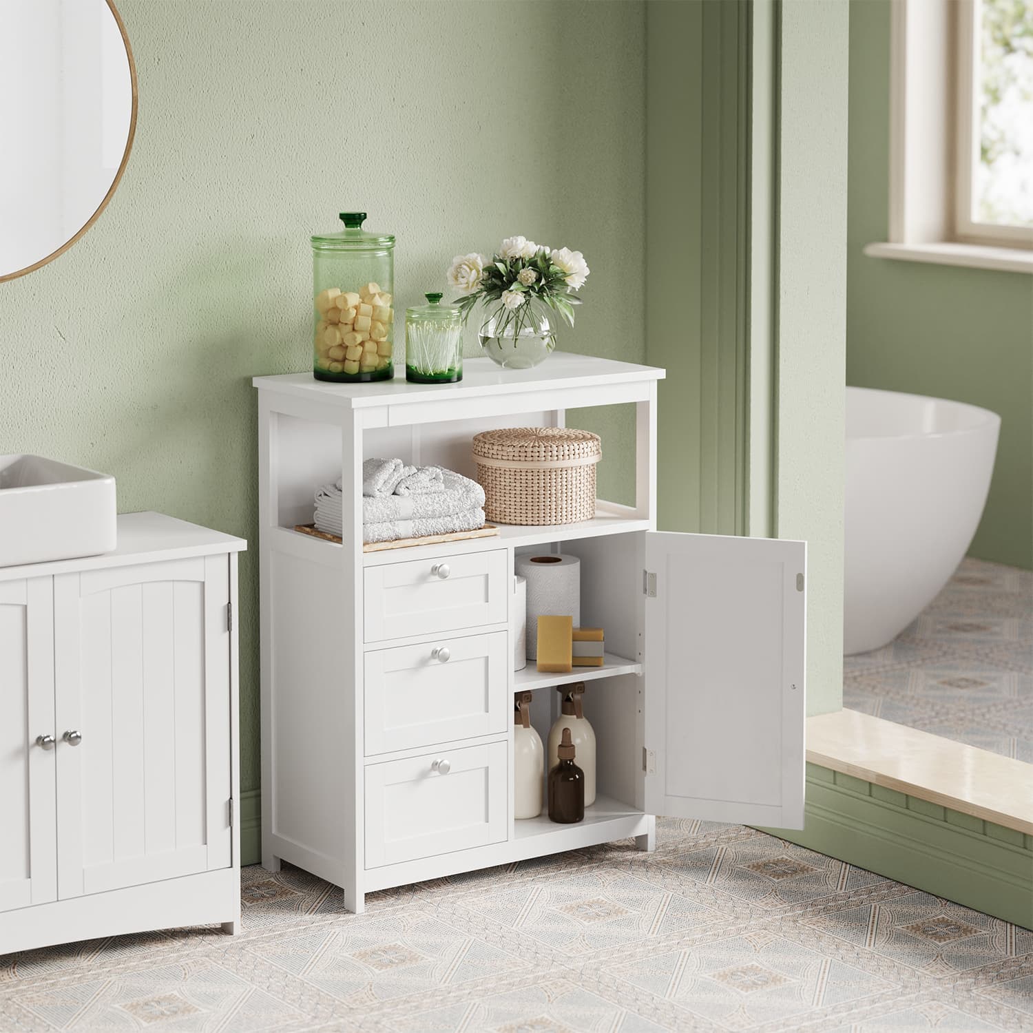 Bathroom Cabinet, 30 x 60 x 80 cm Bathroom Storage Unit with 3 Drawers, Bathroom Floor Cabinet Freestanding