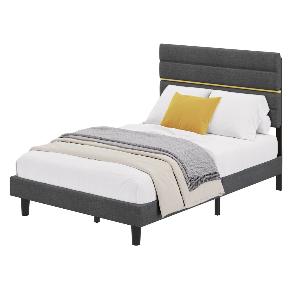 Bed frame with adjustable upholstered headboard
