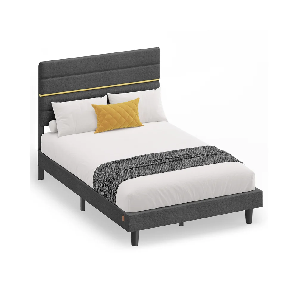 Bed frame with adjustable upholstered headboard