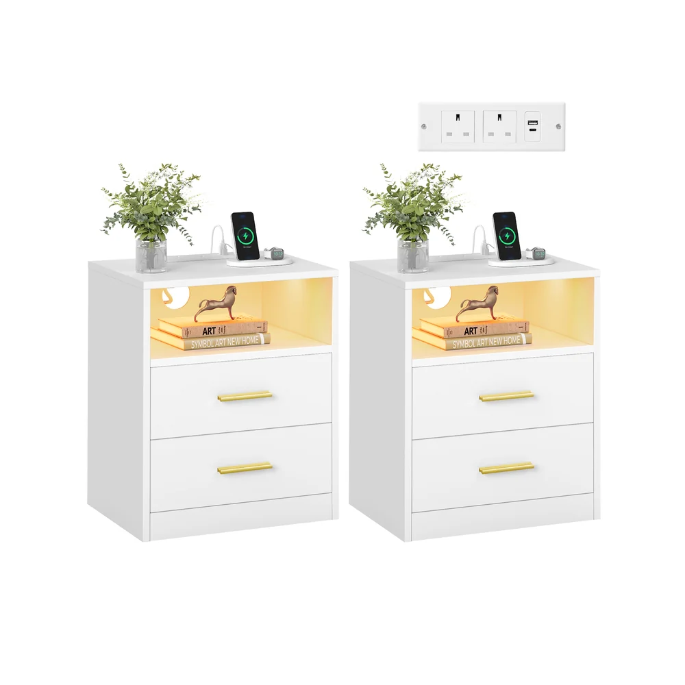 Bedside tables with charging station and LED lighting - Image 2