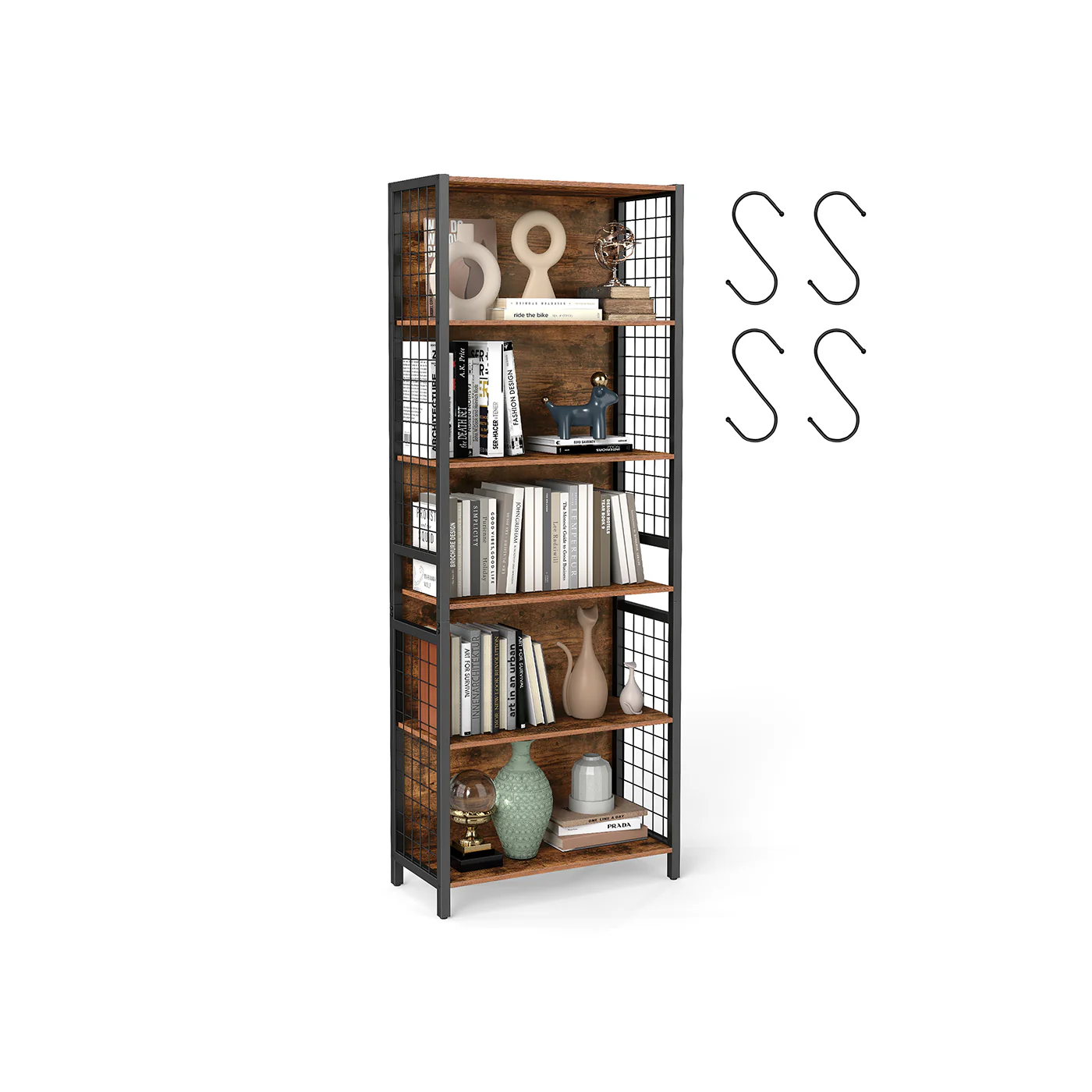 Bookcase with hooks and multiple shelves - Image 2