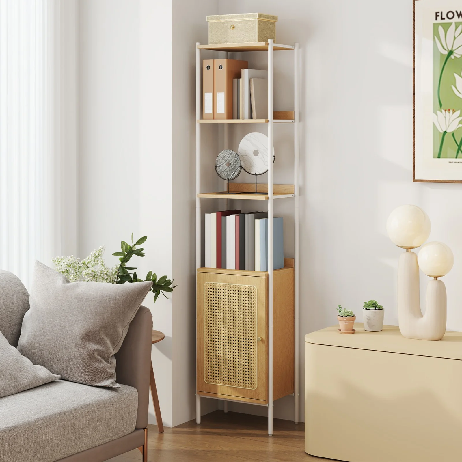 Bookcase with Rattan-Like Door Ebony - Image 2