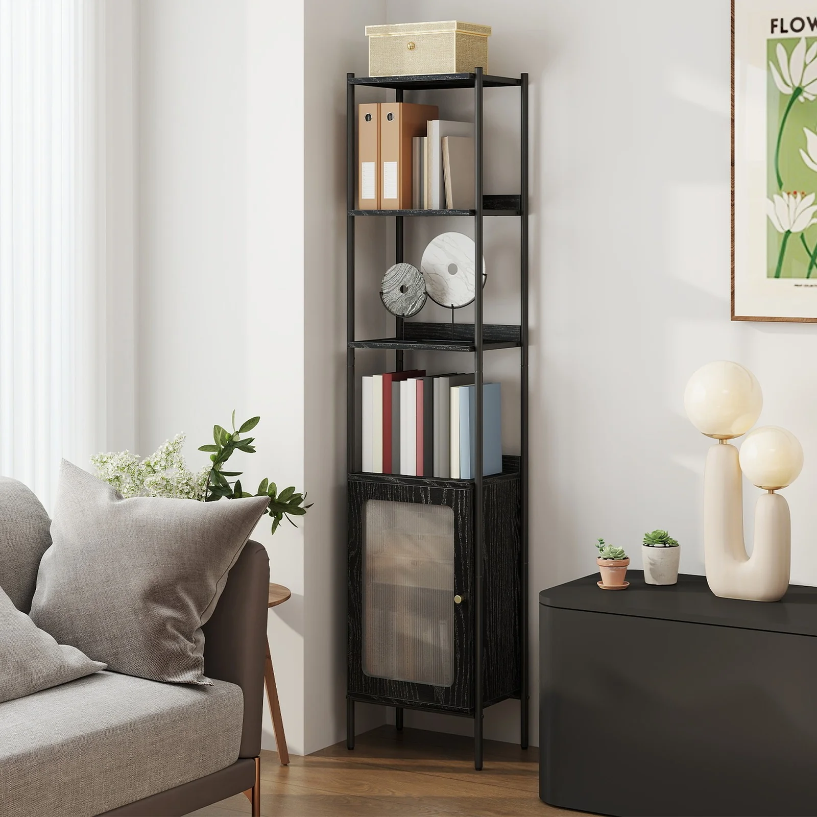 Bookcase with Rattan-Like Door Ebony - Image 3