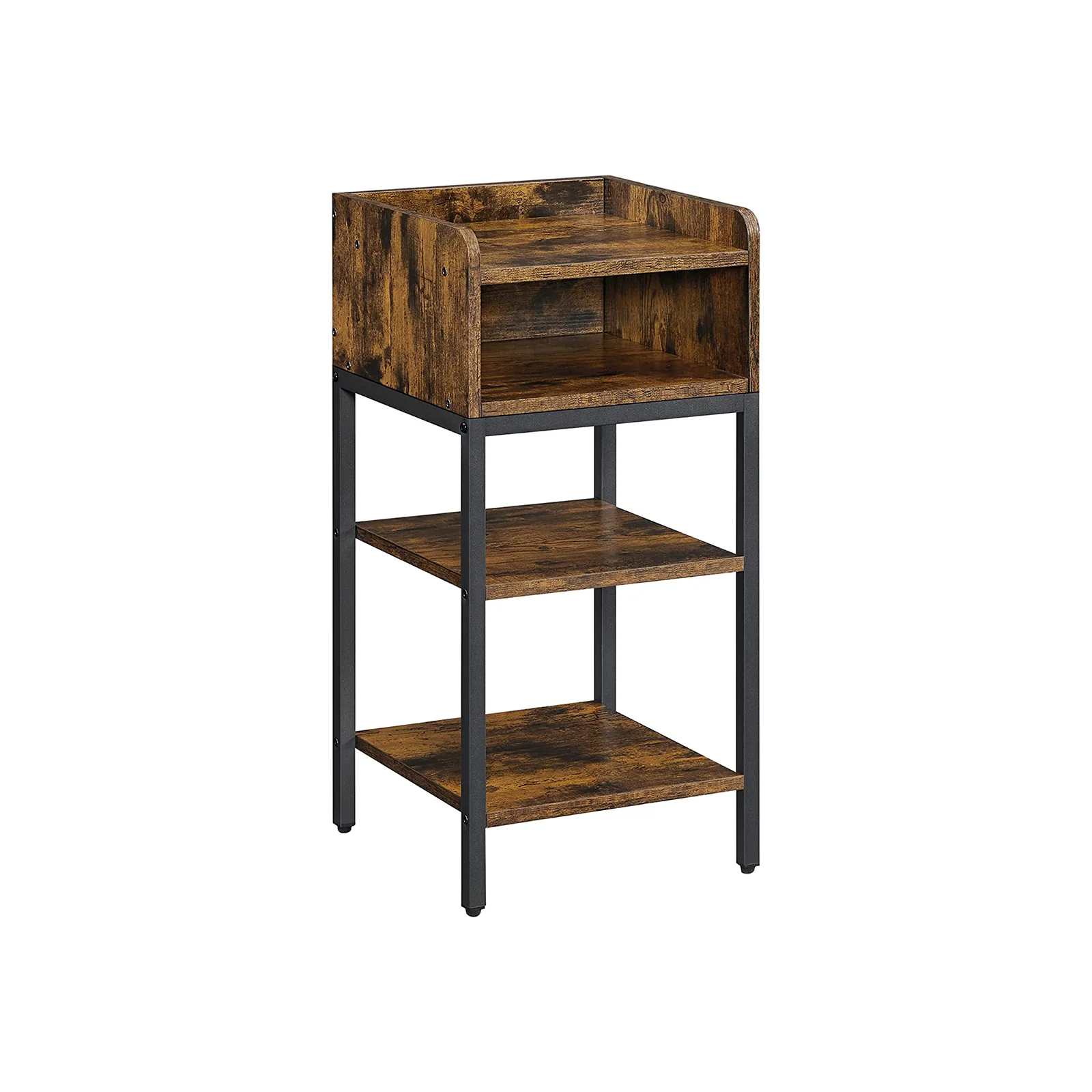 Brown Side Table with Open Compartment & Shelves