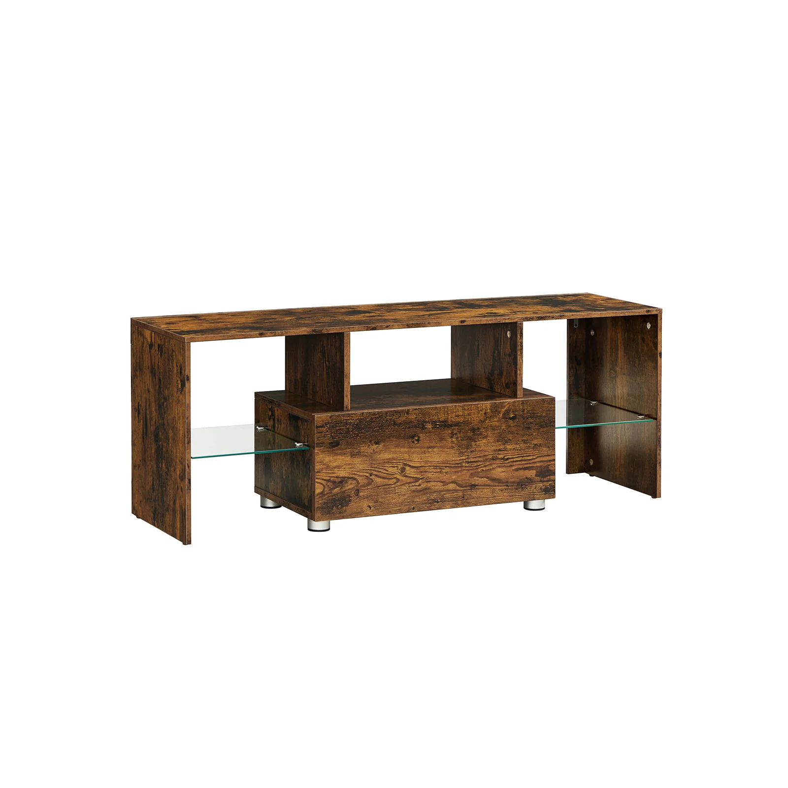 Brown TV Table with Drawer & Glass Shelf
