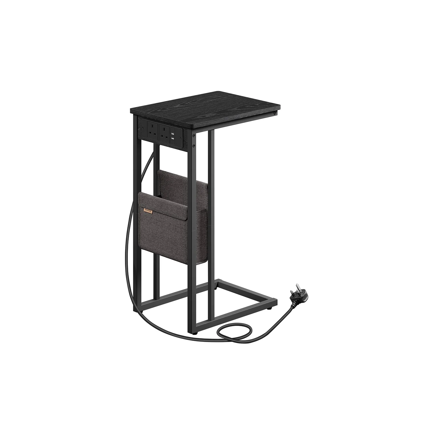 C-Shaped Bedside Table with Charging Station