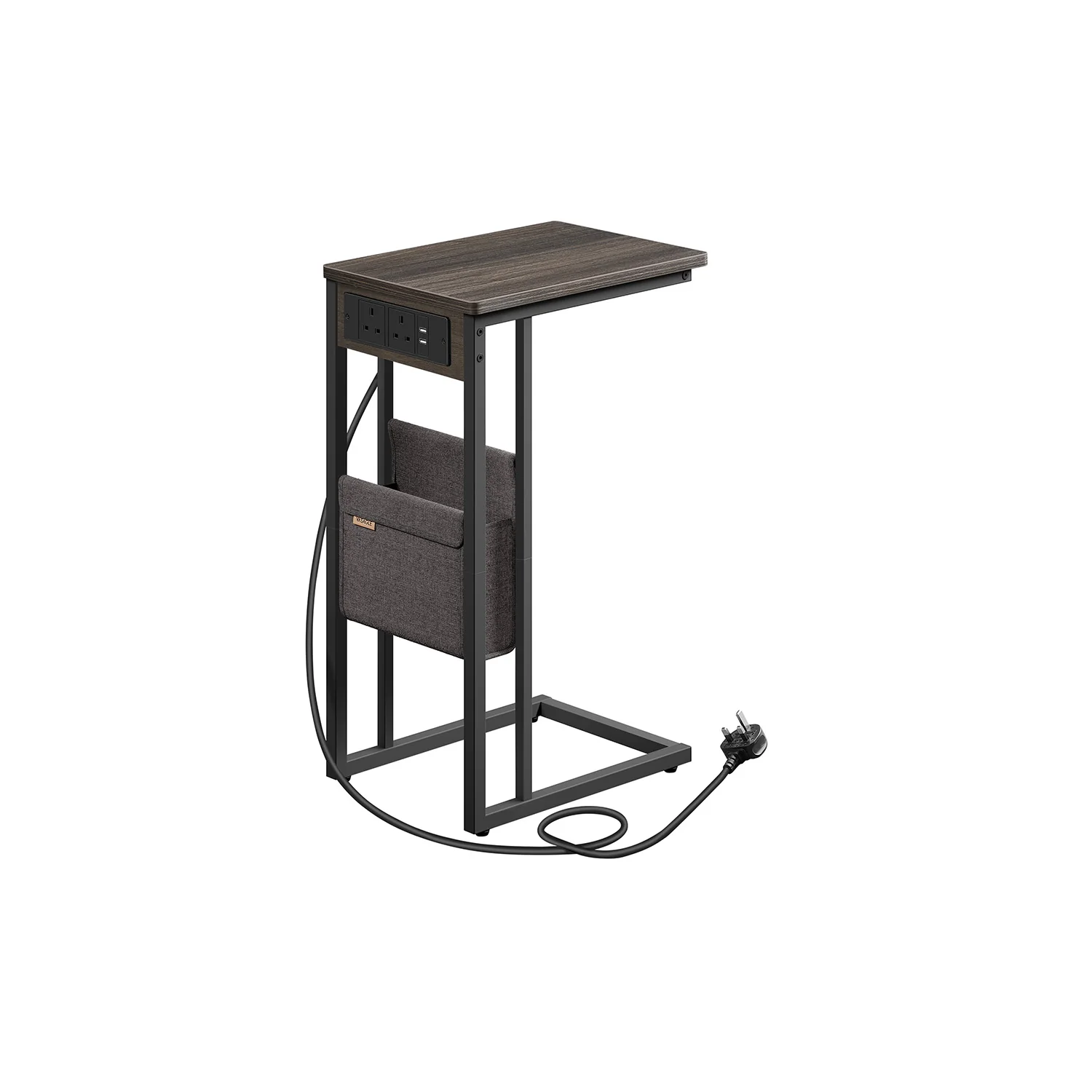 C-Shaped Bedside Table with Charging Station - Image 2