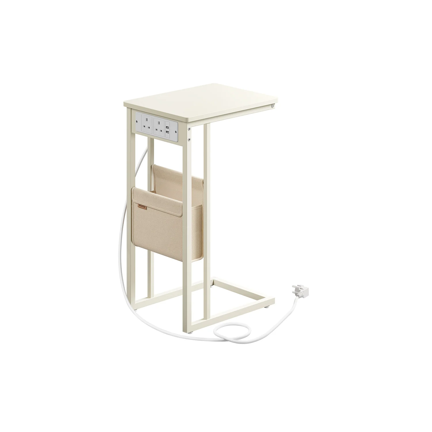 C-Shaped Bedside Table with Charging Station - Image 3