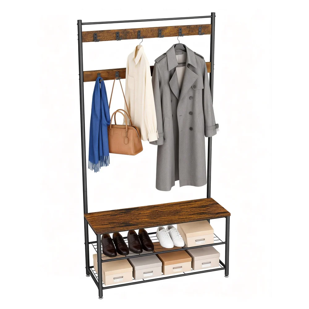 Coat Rack, Hall Tree with Shoe Storage Bench, 32 x 85 x 175 cm