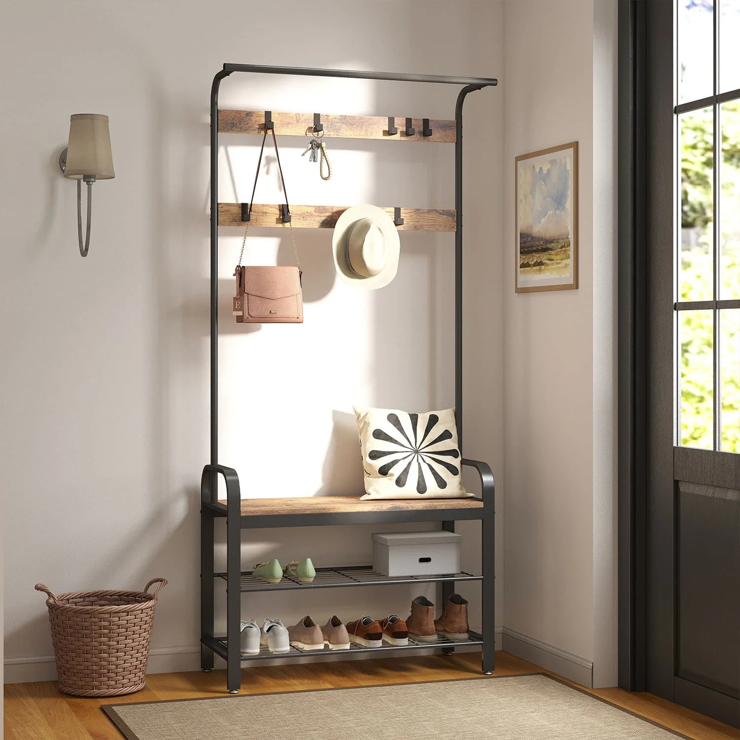 Coat Rack, Coat Stand with Shoe Storage Bench, 4-in-1 Design - Image 3