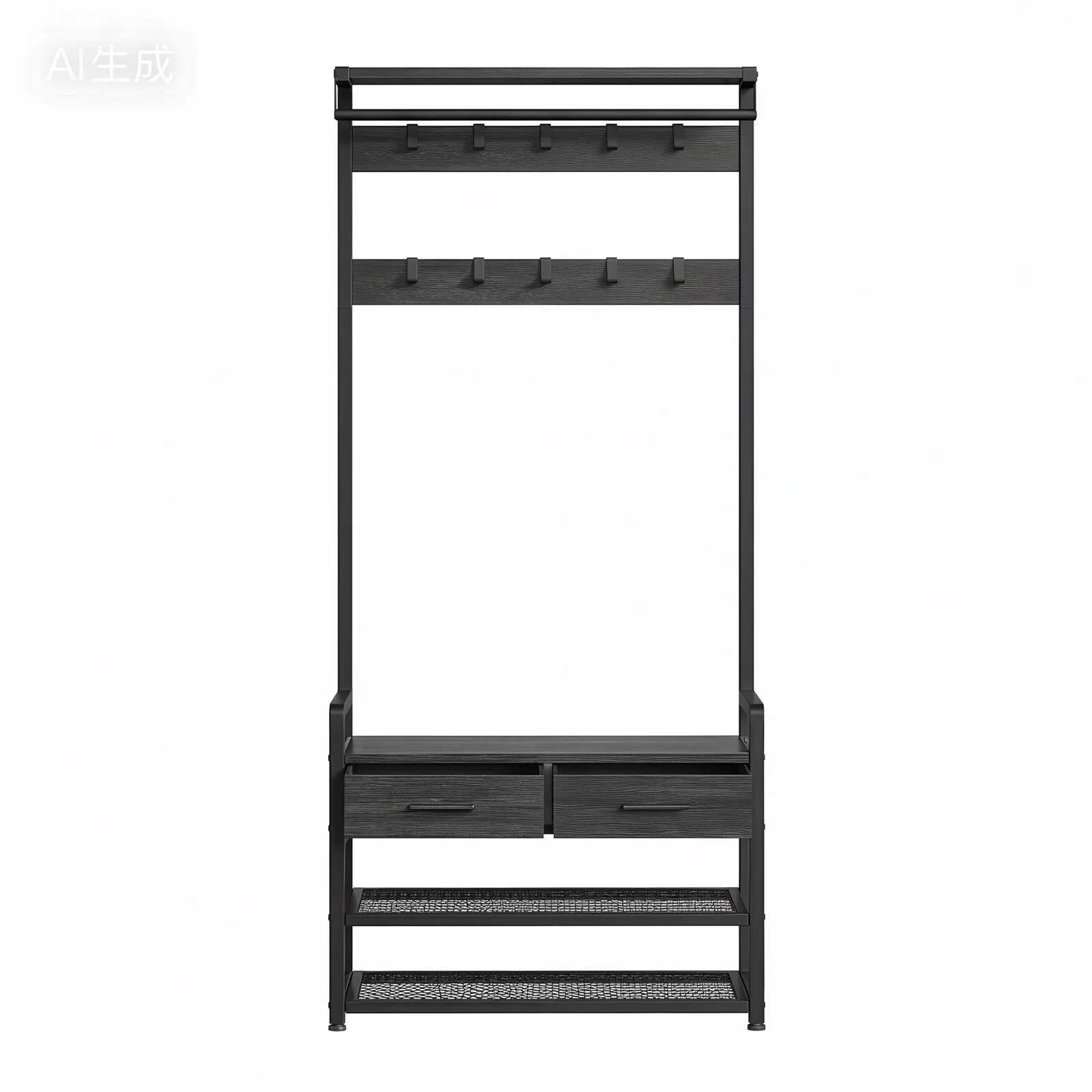 Coat Rack with Shoe Bench and  2 Fabric Drawers - Image 2