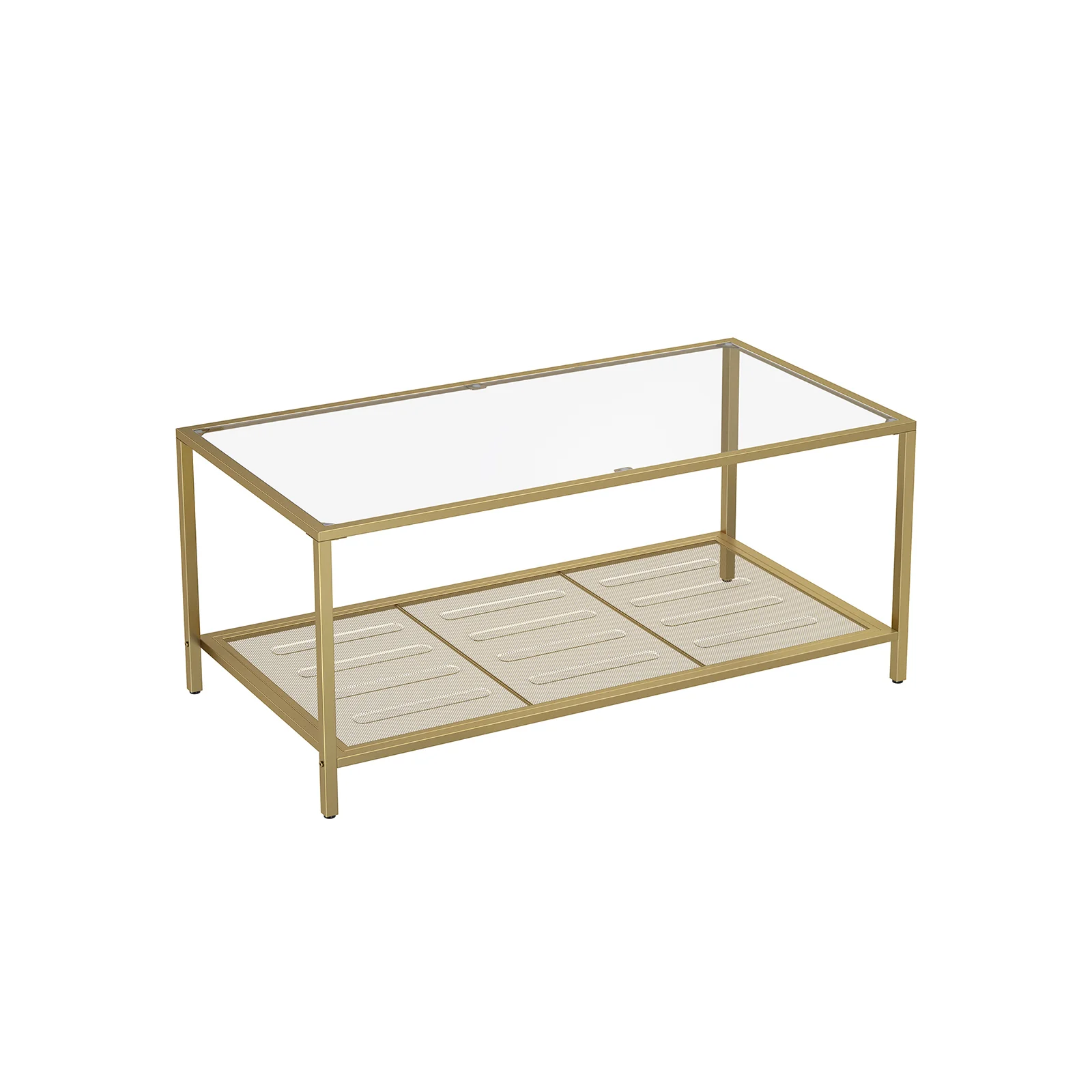 Coffee Table with Tempered Glass Top and Mesh Shelf