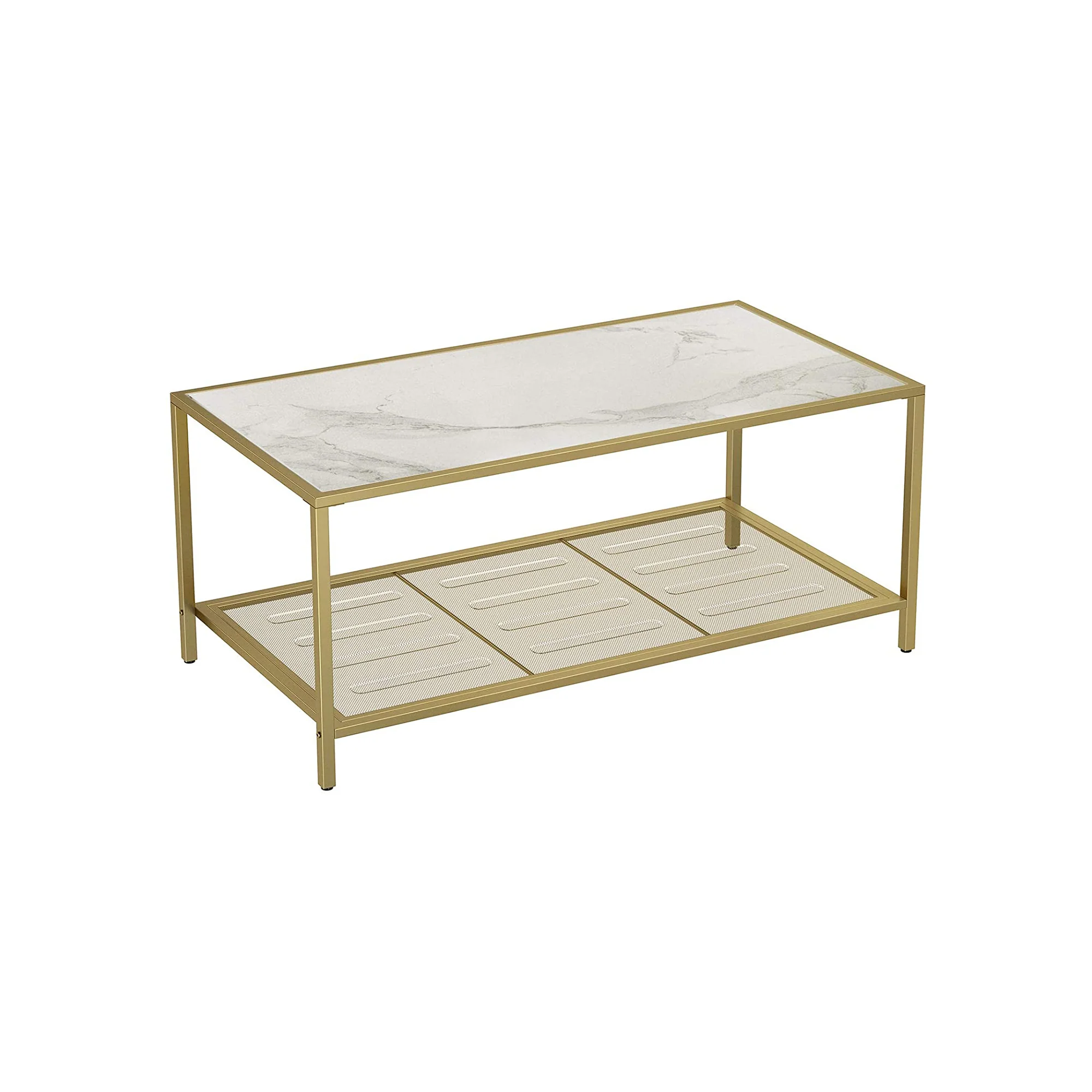 Coffee Table with Tempered Glass Top and Mesh Shelf - Image 2