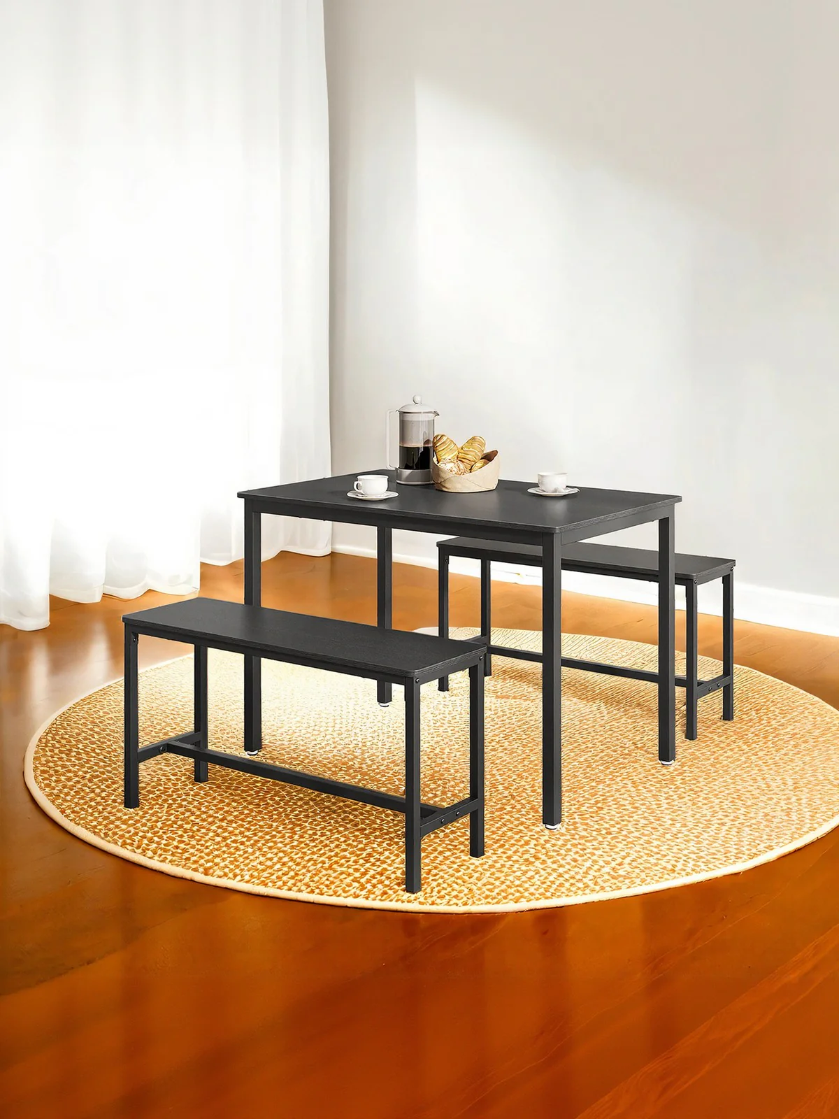 Dining Table with 2 Benches, Set of 3, Kitchen Table - Image 2