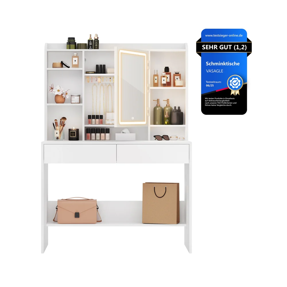 Dressing Table with LED Lights and Adjustable Shelves