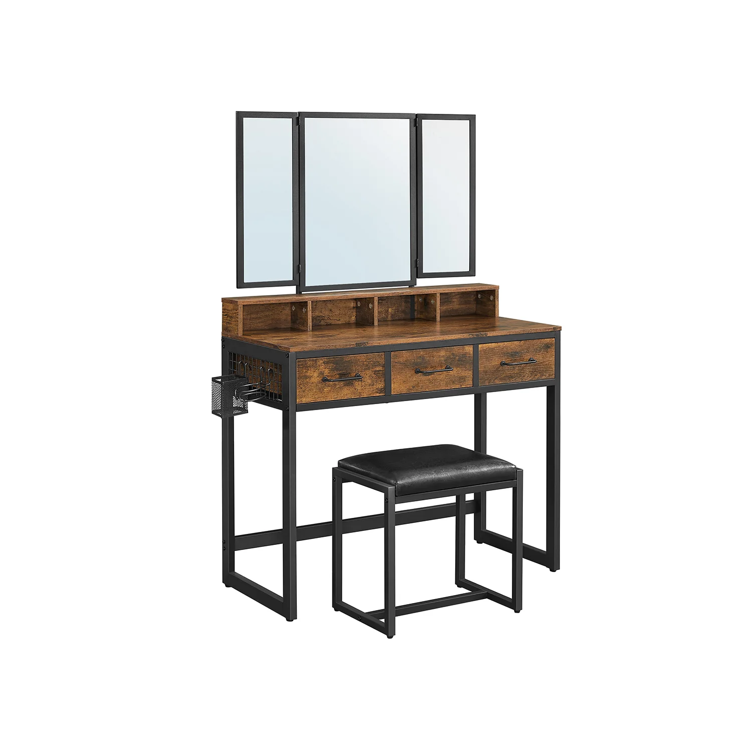 Dressing Table with Tri-Fold Mirror and Stool