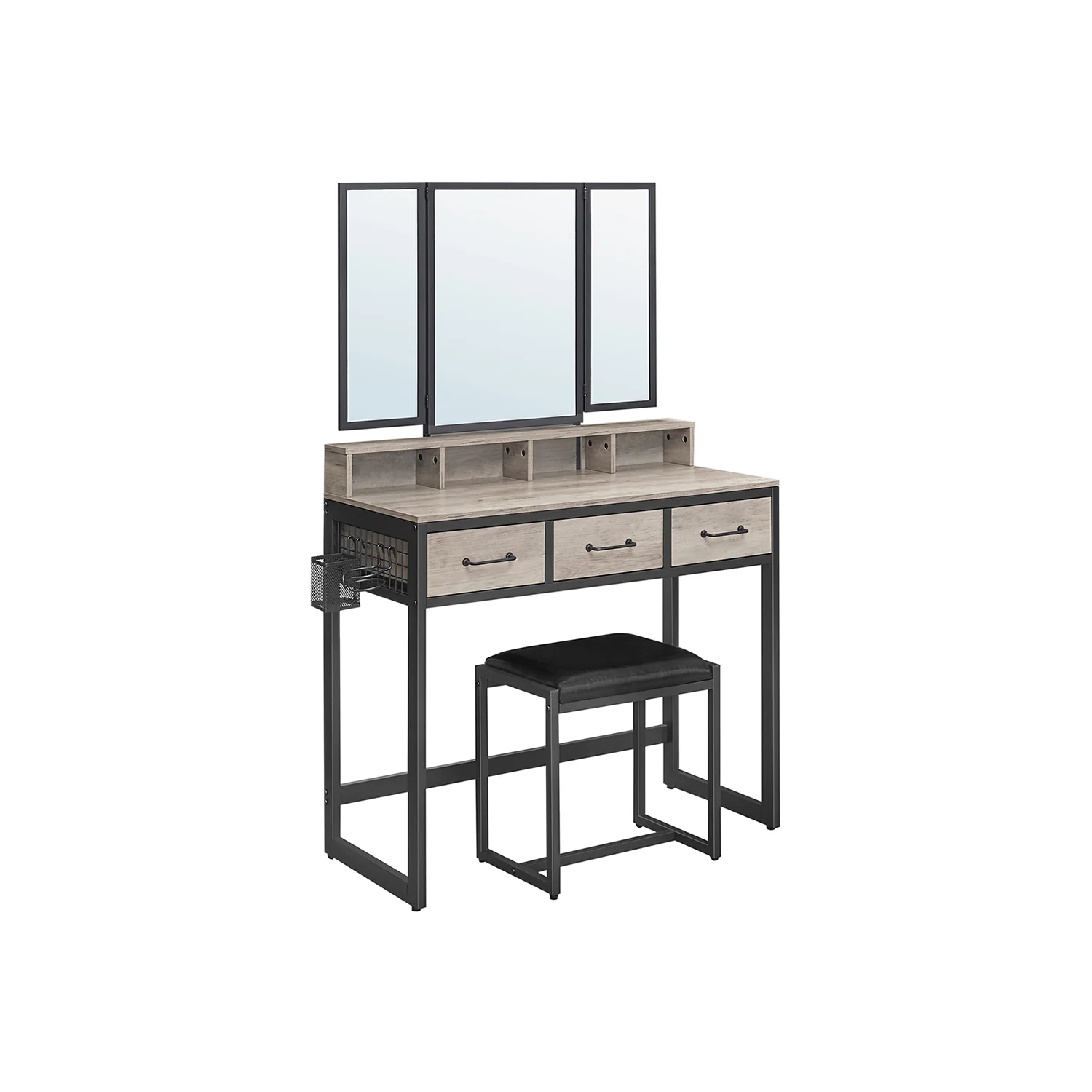 Dressing Table with Tri-Fold Mirror and Stool - Image 2