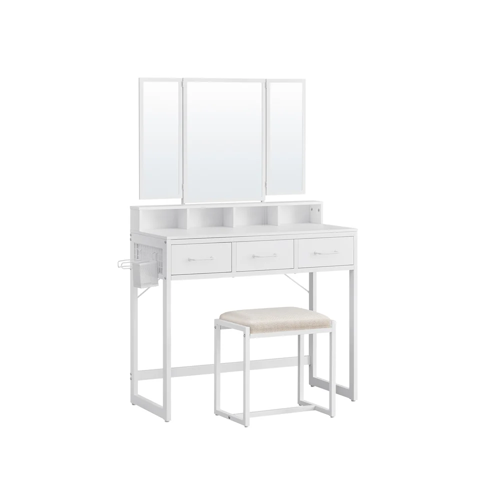 Dressing Table with Tri-Fold Mirror and Stool - Image 4