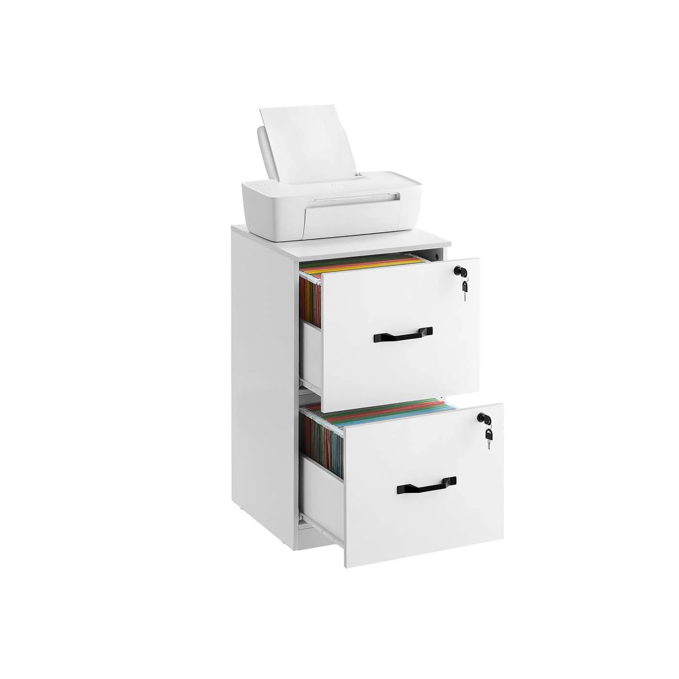 File cabinet with lockable drawers and adjustable hanging rails