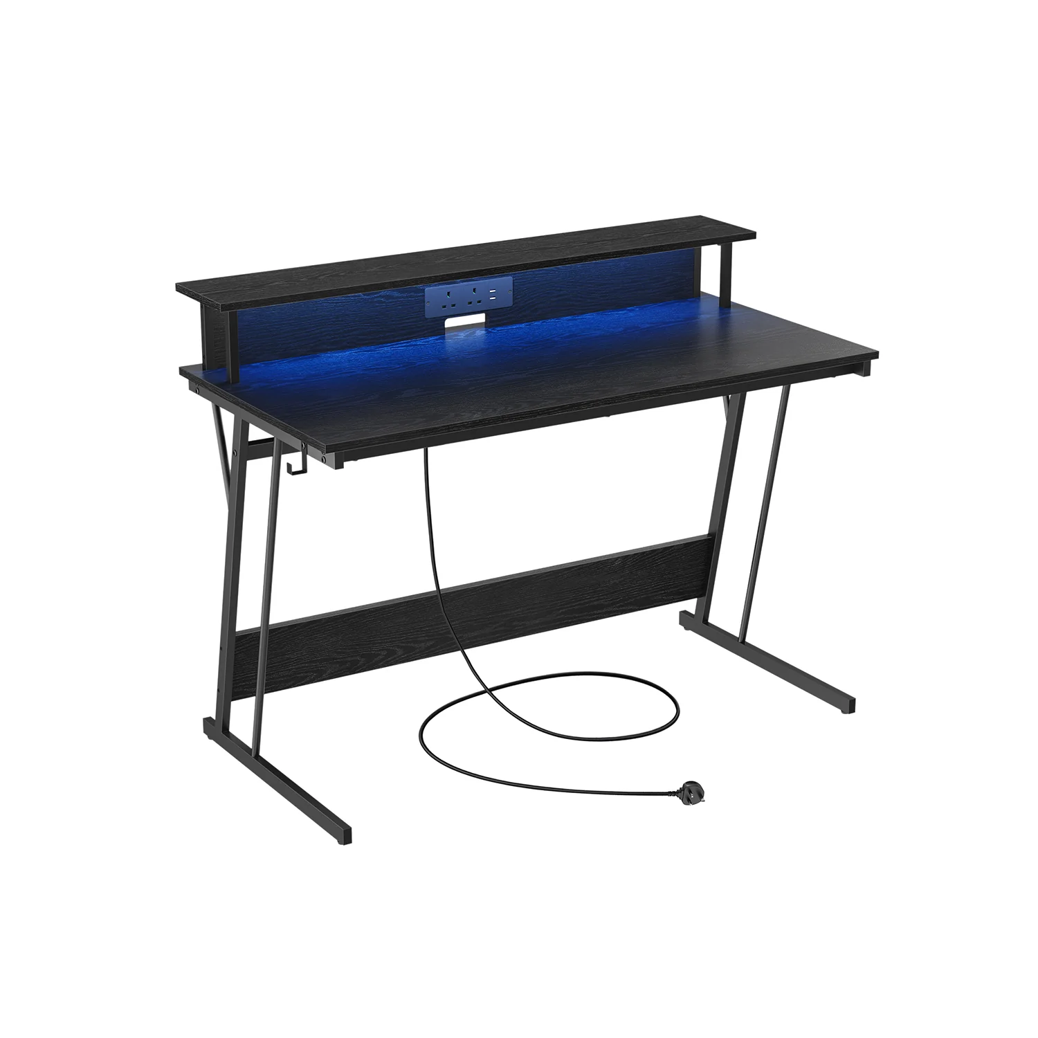 Computer Desk with LED Lights and Built-In Power Outlets