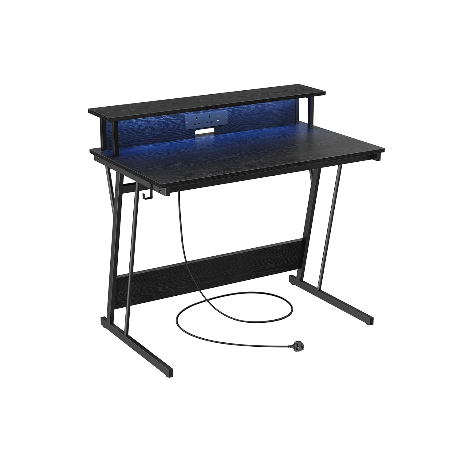 Computer Desk with LED Lights and Built-In Power Outlets - Image 2
