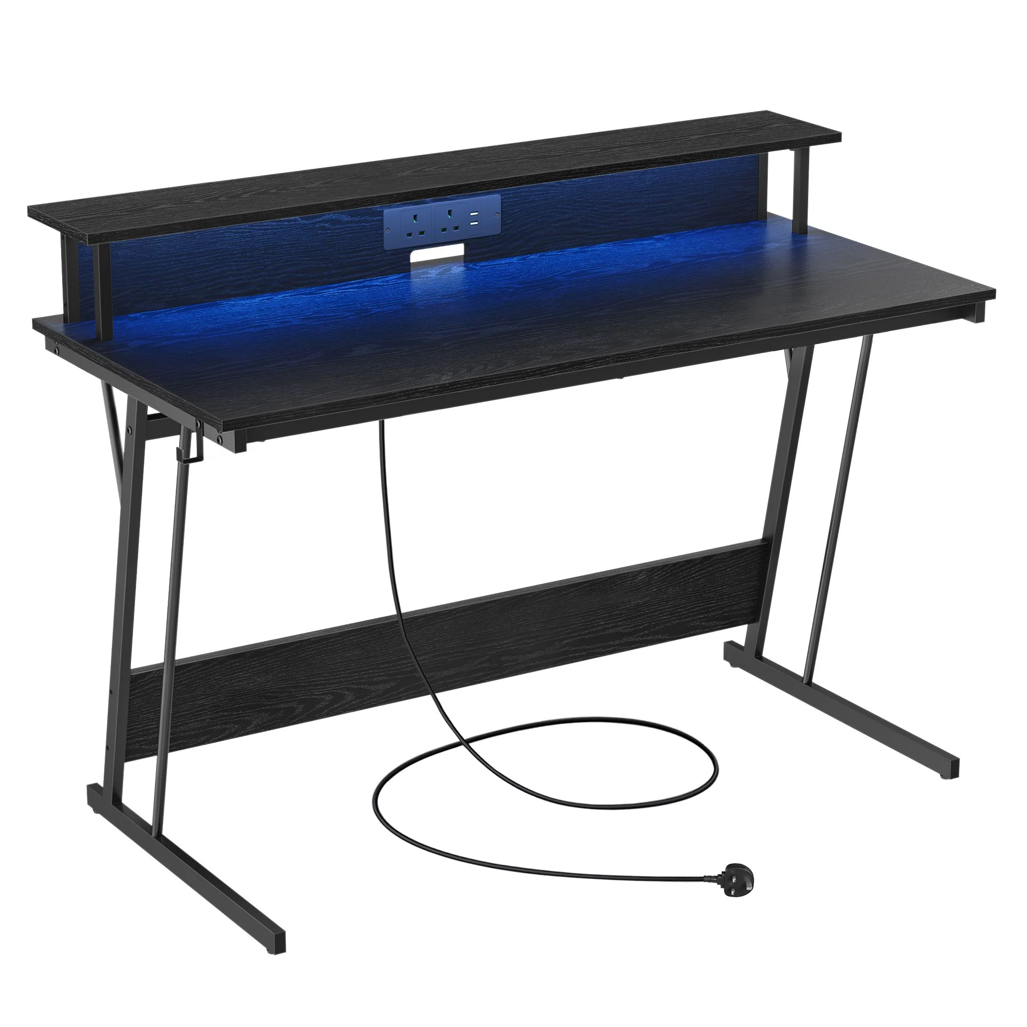 Computer Desk with LED Lights and Built-In Power Outlets - Image 3