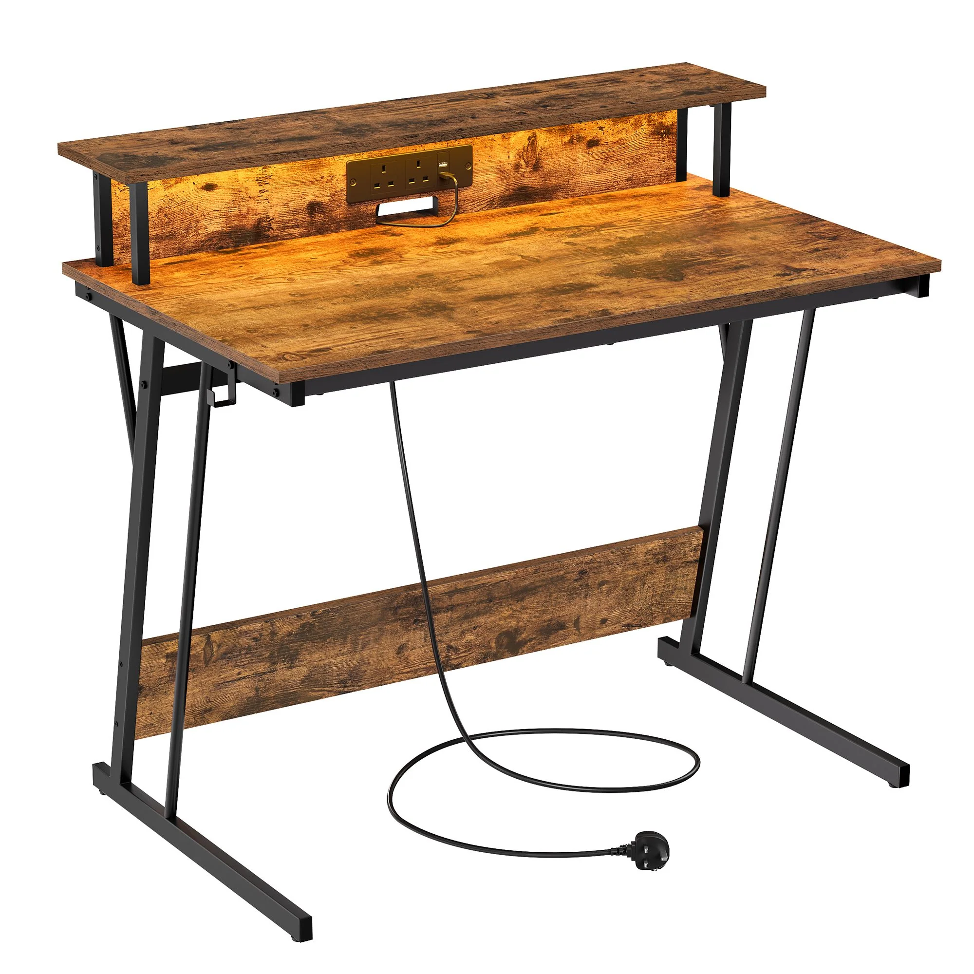 Computer Desk with LED Lights and Built-In Power Outlets - Image 4