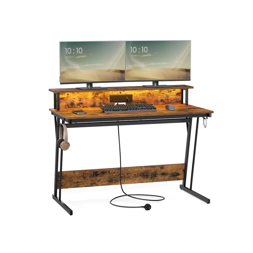 Computer Desk with LED Lights and Built-In Power Outlets - Image 5