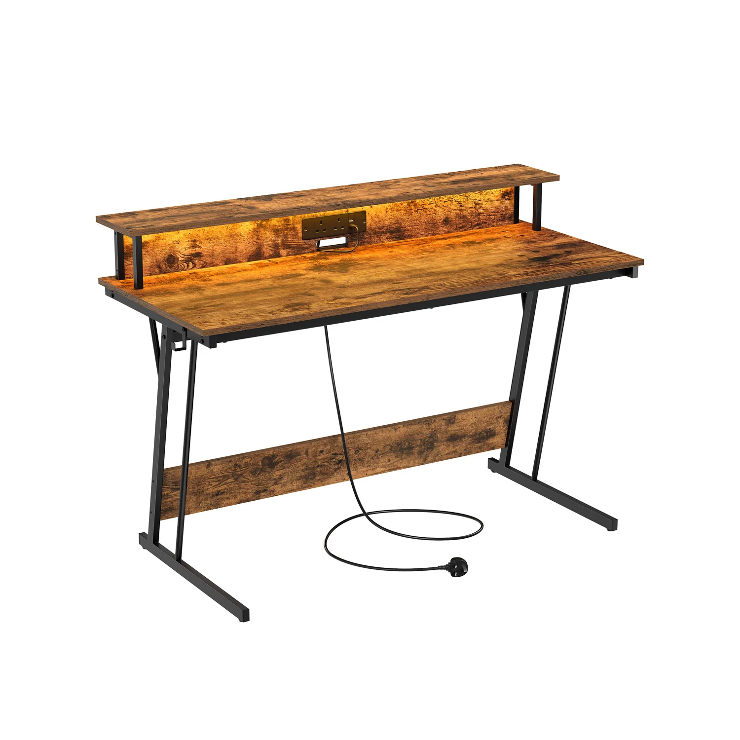 Computer Desk with LED Lights and Built-In Power Outlets - Image 6