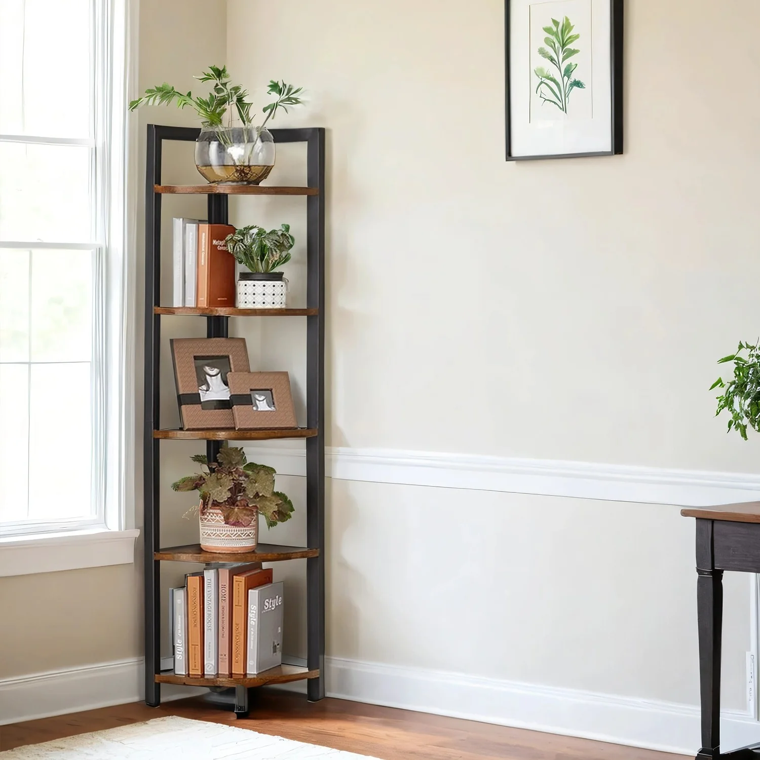 Industrial Brown 5-tier Free Standing Corner Shelf