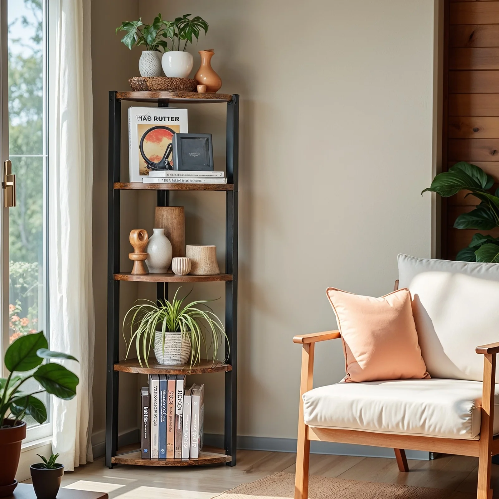 Industrial Brown 5-tier Storage Corner Shelf