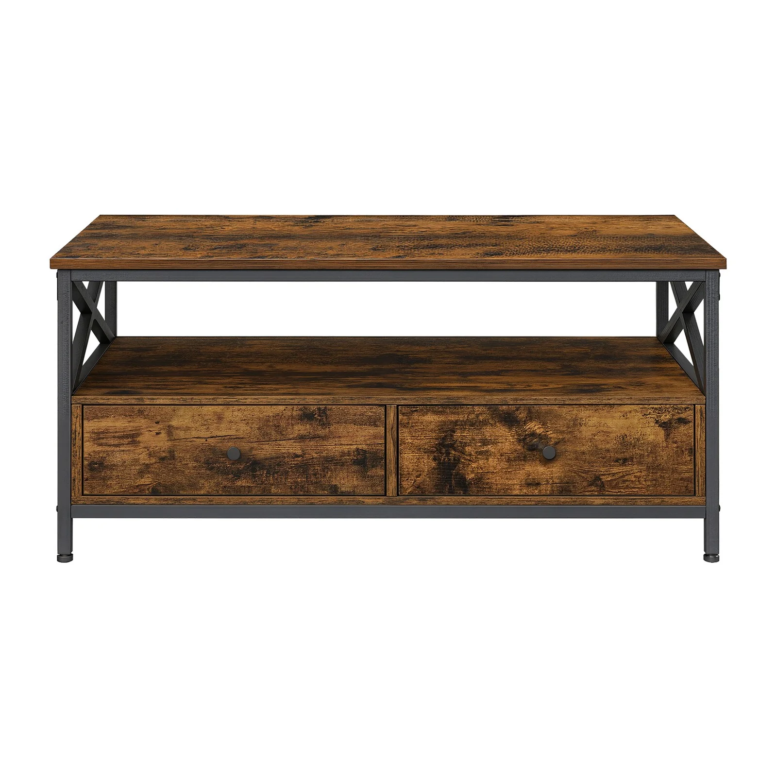 Industrial Brown Coffee Table with Drawers