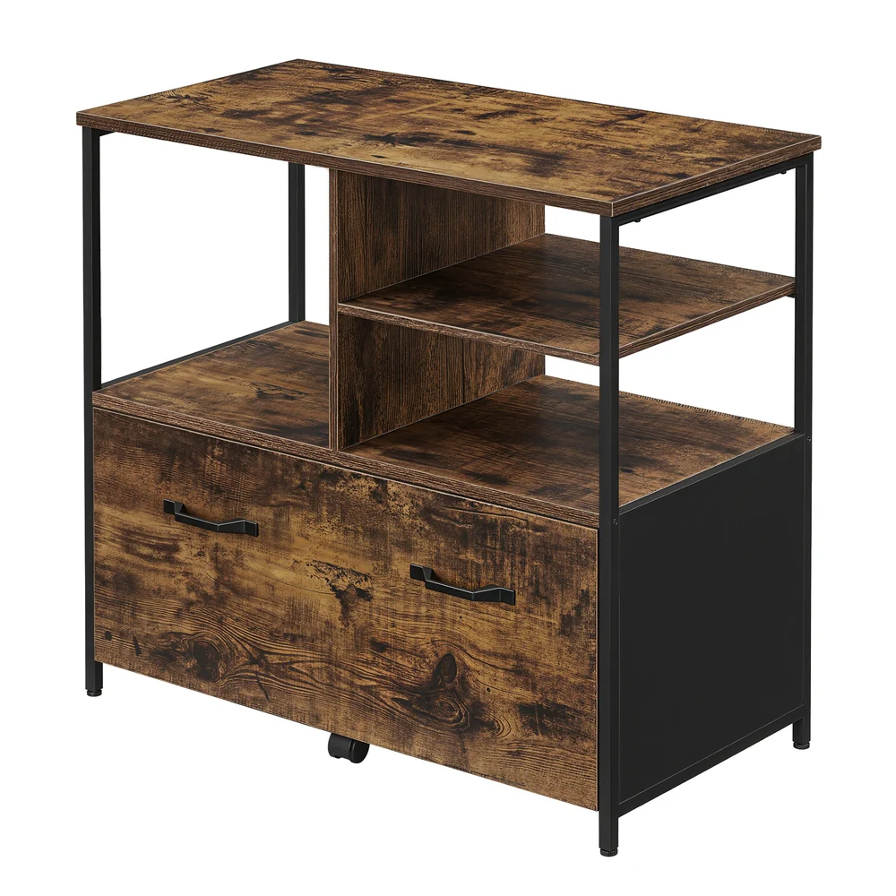 Industrial Brown Mobile Filing Cabinet with Shelves