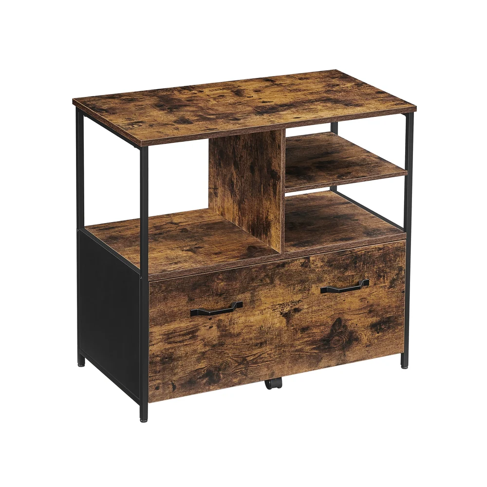 Industrial Brown Mobile Filing Cabinet with Shelves