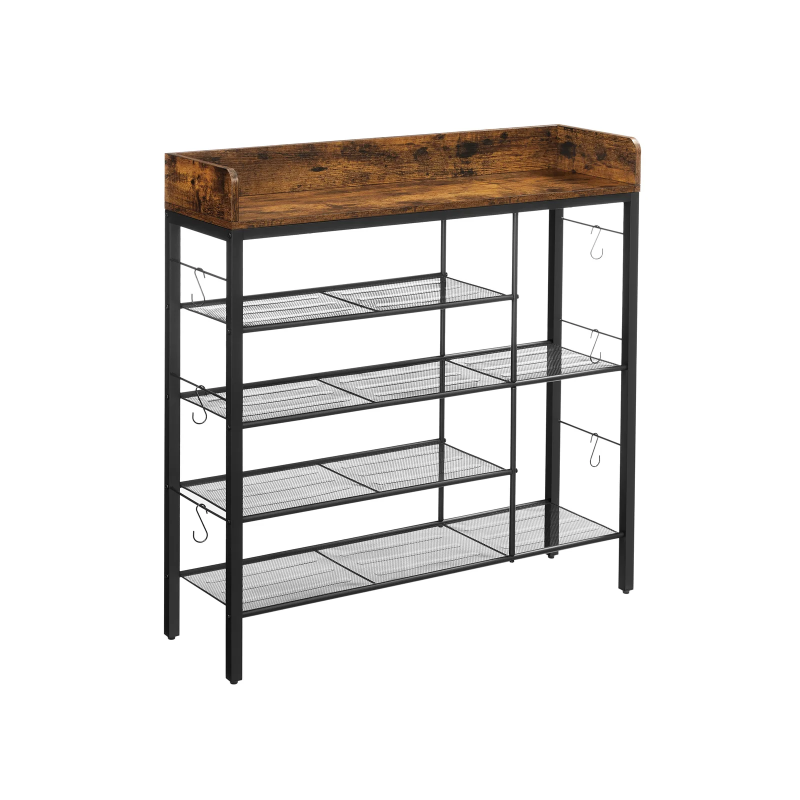 Industrial Brown Shoe Storage Rack with Metal Frame