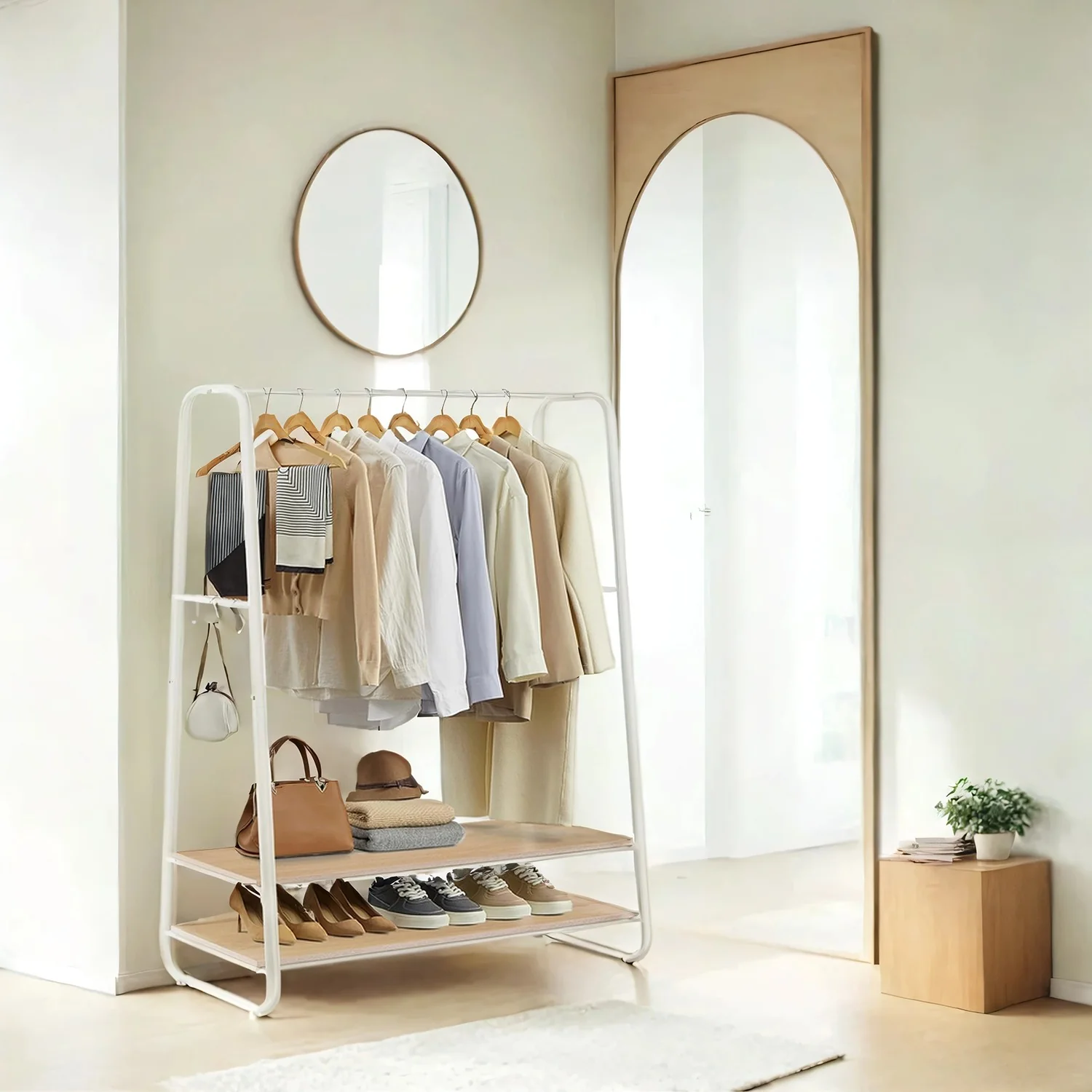 Industrial Clothes Rack with 2 Shelves