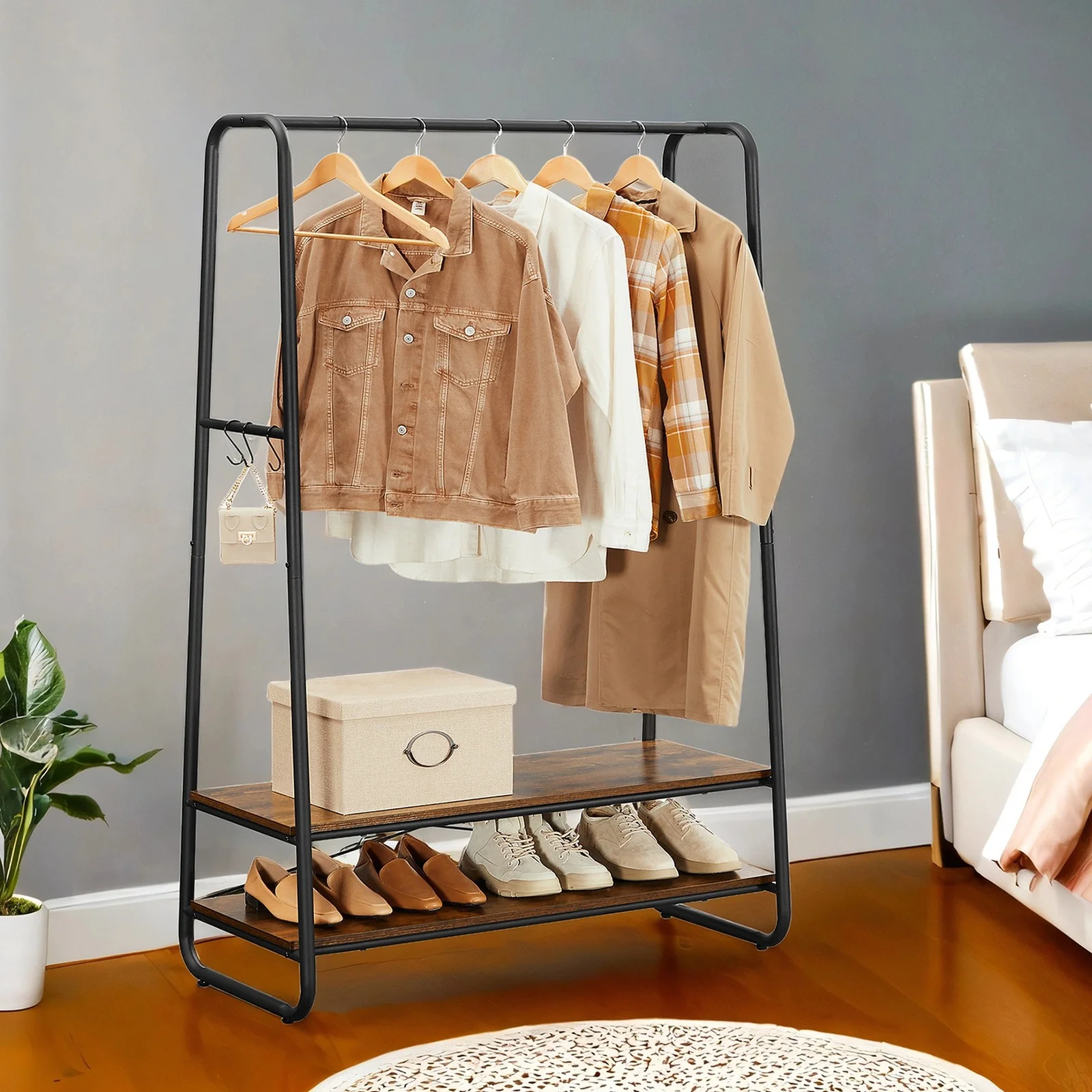 Industrial Clothes Rack with 2 Shelves - Image 2
