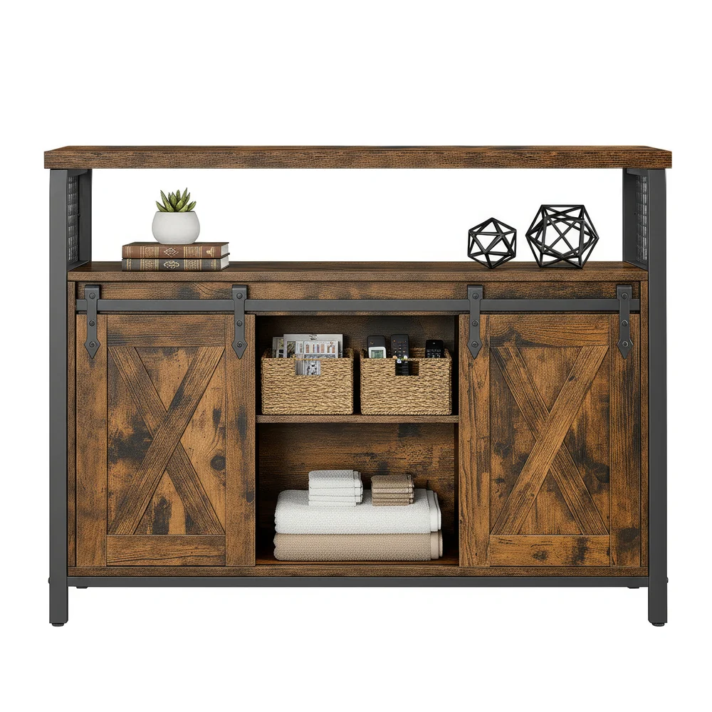 Buffet Cabinet, Sideboard with 2 Sliding Barn Doors, Adjustable Shelves