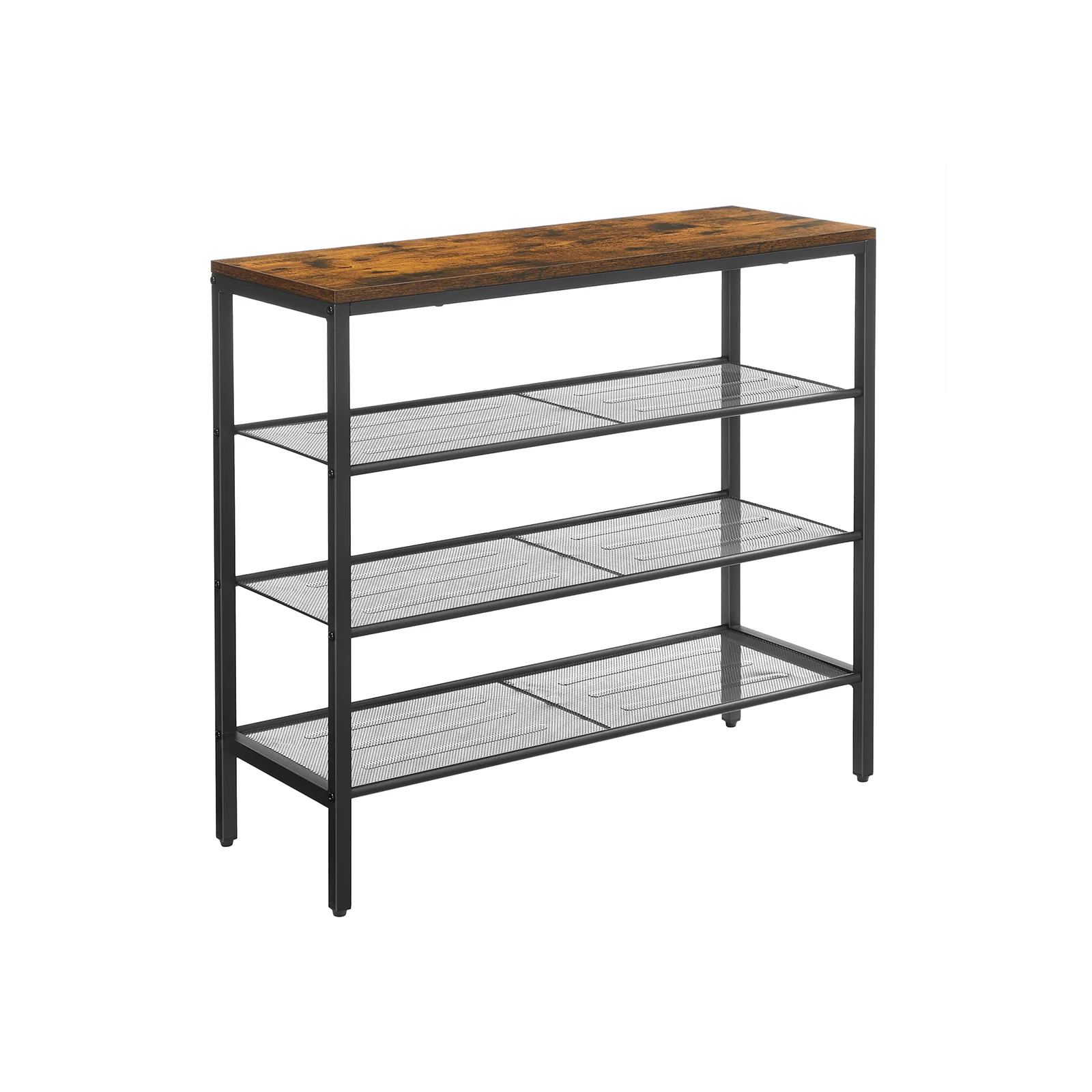 Industrial Rustic Brown Shoe Rack with Mesh Shelves