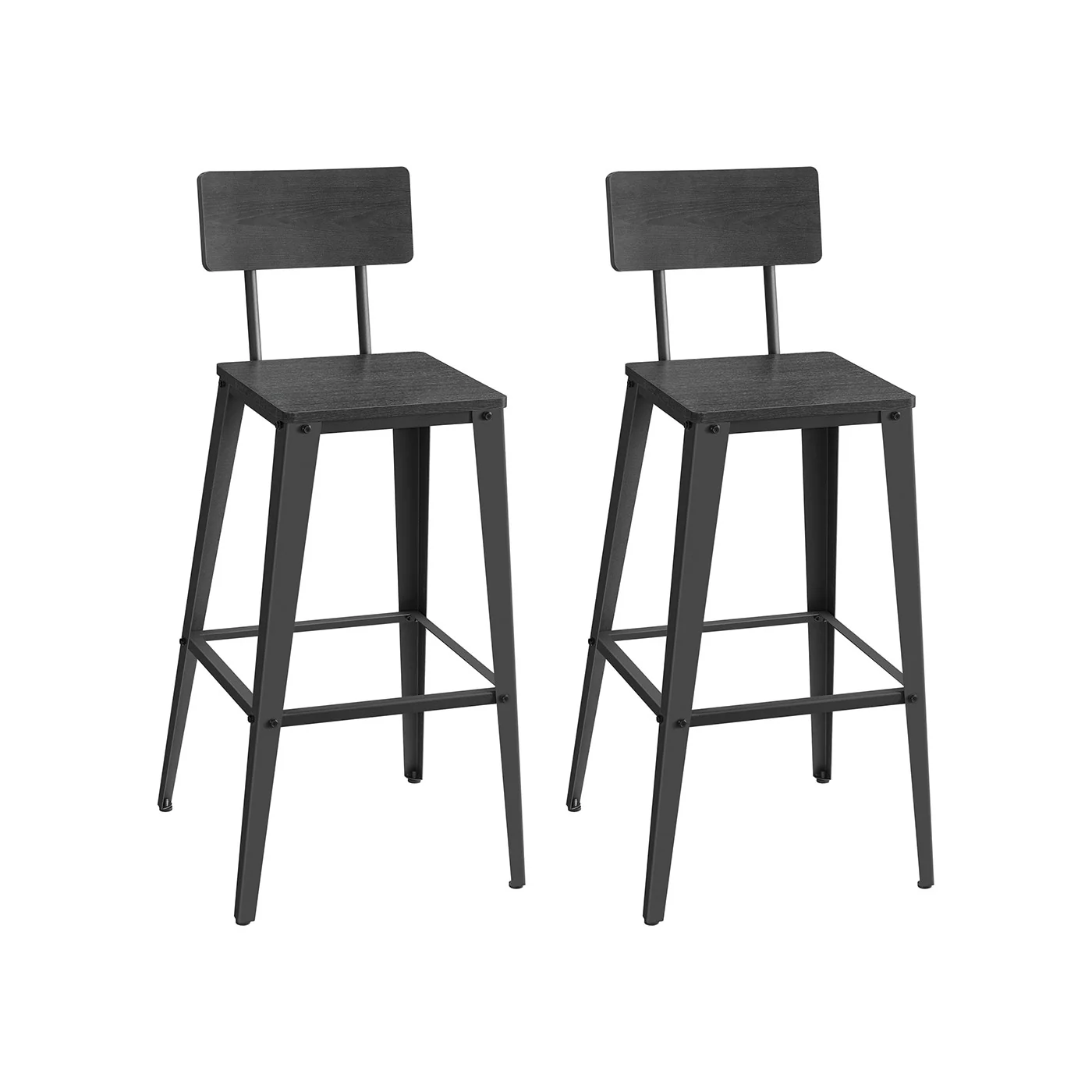 Industrial Steel Bar Stools Set of 2 with Backrests - Image 3