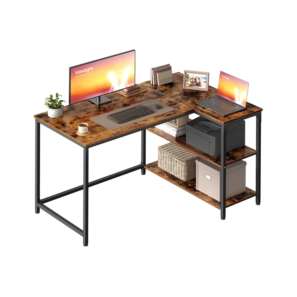 L shaped corner desk with storage and adjustable shelves - Image 2