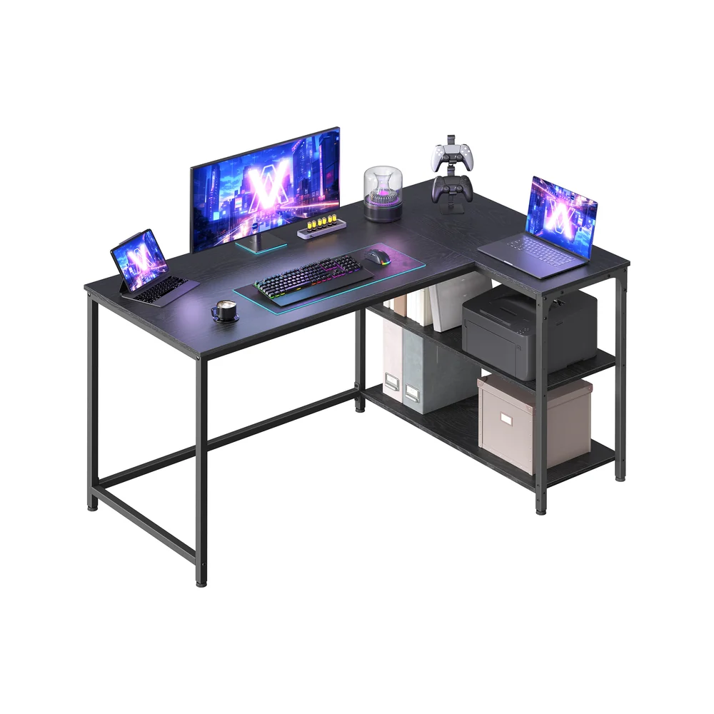 L shaped corner desk with storage and adjustable shelves - Image 4